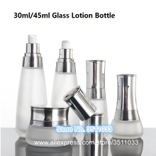 10PCS 30ml 45ml High Quality Frosted Glass Lotion Pump Bottle Cosmetic Silver Long Lid New Matte Glass Lotion Cream Container 2024 - buy cheap