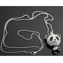 Sweater Chain For Women Long Necklace Crystal Accessories Fashion Jewelry Enamel Rhinestone Cute Panda Pendant Necklace Charm 2024 - buy cheap