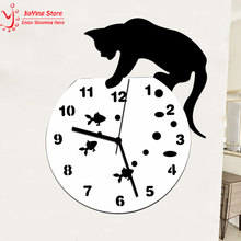 Novo acrílico peixe relógio de parede quartzo arte decoração da família casa inteligente gato preto relógios parede saat do vintage 2024 - compre barato