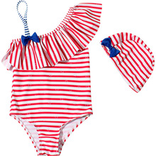 New 2019 Baby Girls Swimwear 3~7Year Girls striped Swimsuit Children swimwear with Cap one piece Kids Beachwear-SW114 2024 - buy cheap