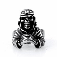 Anel piolet masculino cor prata caveira 316l aço inoxidável anel de motoqueiro joias para homens 2024 - compre barato
