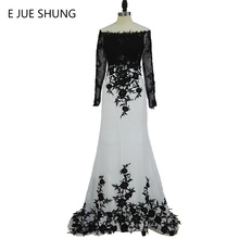 Женское вечернее платье-Русалка E JUE SHUNG, длинное Белое и черное кружевное платье с аппликацией и длинным рукавом, элегантное формальное платье для вечеринки 2024 - купить недорого
