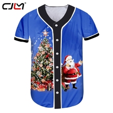 CJLM-ropa de Nueva inclusión para hombre, estampado 3D de árbol de Navidad y Santa Claus, camisa de béisbol de talla grande 2024 - compra barato