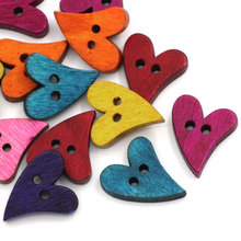 100Pcs Mixed Colors Heart Wood Sewing Wooden Buttons 2 Holes 21x17mm( 7/8"x 5/8") 2024 - buy cheap