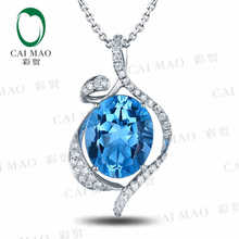 CaiMao 18KT/750 White Gold 5.84 ct Natural IF Blue Topaz & 0.28 ct Full Cut Diamond Engagement Gemstone Pendant Jewelry 2024 - buy cheap