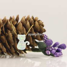 (1PC/lote 1) sintético blanco nieve OP17 10.5x13mm forma de Animal gato ópalo collar de plata 925 collar de cadena de oro para el regalo de novia 2024 - compra barato