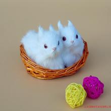 Un par de lindos modelos de conejo de plástico y piel en una pequeña cesta de regalo, alrededor de 11x7x7cm, a5 2024 - compra barato