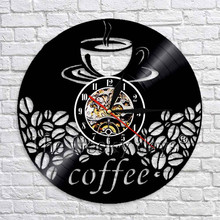Coffee Shop Art Wall Decor Coffee Beans Mug Vinyl Record Wall Clocks Room Modern Design 3D Wall Watches Kitchen Clocks 2024 - buy cheap