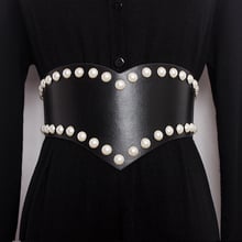 New fashion PU Leather Pearl Female Rivets Belt Corset Black Elasitc Wide Belts for Women Dress Cummerbund Korea Fashion Clothes 2024 - buy cheap