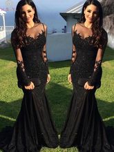 Black Evening Dresses 2021 Muslim Floor Length Long Sleeve O Neck Appliques Lace Sequined Dubai Saudi Arabic Formal Prom Gowns 2024 - buy cheap