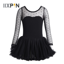 IIXPIN Girls Ballet Tutu Dress Cotton Polka Dots Mesh Long Sleeves Ballet Dancer Leotard Dress Gymnastics Performance Costumes 2024 - buy cheap