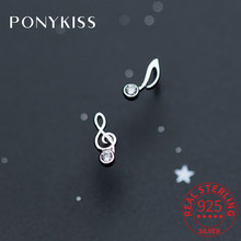 PONYKISS 100% 925 Sterling Silver Asymmetric Note Zircon Stud Earrings Party Fashion Minimalist Accessories Girl Cute Fine Gift 2024 - buy cheap