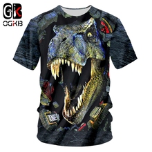 OGKB футболка с круглым вырезом Летняя мужская футболка с коротким рукавом с 3D принтом животных динозавра и черепа повседневная одежда больших размеров 6XL Мужская футболка 2024 - купить недорого
