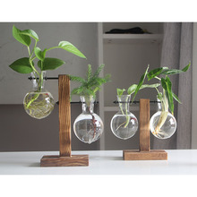 Новые Гидропонные вазы для растений, винтажный цветочный горшок, прозрачная ваза, деревянная рамка, стеклянные настольные растения, домашний декор бонсай 2024 - купить недорого