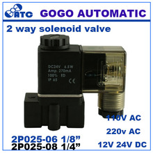 2 way Pneumatic plastic mini solenoid valve 2P025-06/08 Port 1/8 1/4 NPT 12V 24VDC 220V 110V AC control oil valve with Plug type 2024 - buy cheap