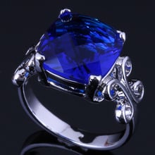 Anillo de Plata de Ley 925 de Zirconia cúbica azul cuadrado resplandeciente para mujer V0453 2024 - compra barato