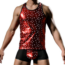 Camiseta sin mangas de verano para hombre, de cuero brillante, para hombre, con estampado de estrellas en oro clubwear parte superior del tanque 2024 - compra barato