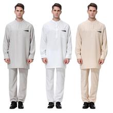 Islamic Arabi Men Robe Thobe Kaftan Jubba Abaya Muslim Thoub Dubai Daffah Dishdasha Saudi Long Sleeve Tops +Pants Dubai Suit New 2024 - buy cheap