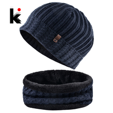 Conjunto de gorros gruesos de invierno para hombre, gorro de punto de Color sólido con patrón de giro, conjunto de bufanda de terciopelo, gorros cálidos, bufandas de esquí 2024 - compra barato