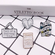 2019 Cartoon fashion GOOD VIBES enamel pins white heart shape button badges brooches bag shirt hat jewelry trinket for friends 2024 - buy cheap