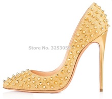 ALMUDENA Cheap Low Price Brand New Rivets High Heel Pumps Sale Price Pink Red Gold Nude Spikes Wedding Shoes 12cm High Heel 2024 - buy cheap