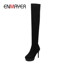 Nuevas botas entalladas de moda ENMAYER 2020, botas sexis hasta la rodilla para mujer, botas altas de invierno a la moda para mujer, botas aterciopeladas ZYL883 2024 - compra barato