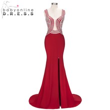 Babyonlinedress Charming Red High Slit Prom Dresses Long Heavy Beaded Sweetheart Evening Party Dress Special Occasion Vestidos 2024 - buy cheap