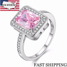 Anillo cuadrado rosa con piedras para mujer, joyas de circonita cúbica Y3250, Color plata, disponible en EE. UU., 15% de descuento 2024 - compra barato
