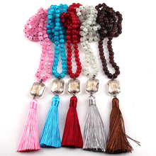 Fashion Bohemian Jewelry Popcorn Glass Long Knotted  Crystal Link Tassel Pendant Necklaces For Women Jewelry 2024 - buy cheap