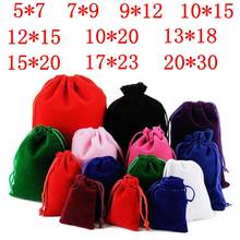 Bolsas coloridas de veludo para presentes, bolsas e estojos de jóias com cordão para exibir e embalar 10 tamanhos 5x7cm, 7x9cm, 9x12cm, 10x15cm 2024 - compre barato