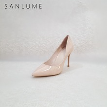 SANLUME Autumn Nude Patent Pumps Women Shoes Woman High Heels Ladies Sexy stiletto party shoes Genuine Leather Pointed Toe Heel 2024 - buy cheap