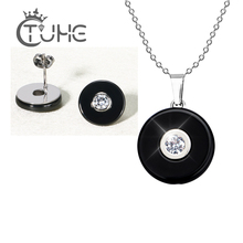 ¡Novedad de 2019! Conjunto de joyería de Cerámica de cristal de gran quilates, pendientes de tuerca de cerámica saludables en blanco y negro, collar con colgante largo para mujer 2024 - compra barato