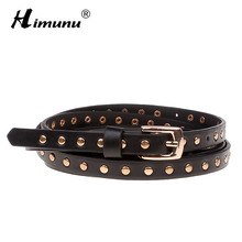 Himunu New Fashion Rivet Pin Buckle Leather Belt For Men Black Waist Two laps Leather Belt Female Wear Range 80 - 87 cm 2024 - buy cheap