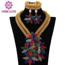 Multicolor Flower Pendant Statement Necklace Set Luxury African Fashion Jewelry Set Floral Necklace Earrings Free Shipping WA234 2024 - buy cheap