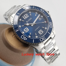 Bliger-esfera azul luminosa de cristal saphire para hombre, bisel de cerámica azul, movimiento automático, watch-BA83, 40mm 2024 - compra barato