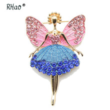 RHao New 2021 Multi Color Enamel Angel Brooch pins Crystal Flying Angel Women girls goddess Figure Dancing Brooch Corsage gifts 2024 - buy cheap
