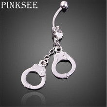 Punk Surgical Steel Piercing Navel Bar Dangle Handcuffs Pendant Belly Button Rings Fashion Woman Body Jewelry Wholesale 2024 - buy cheap