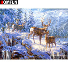 HOMFUN-pintura de diamante redondo/cuadrado completa, cuadro artesanal 5D, "Escena de nieve de ciervo", 3D bordado de diamantes, punto de cruz, decoración del hogar A19774 2024 - compra barato