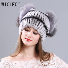 New Fur Hat For Women Winter Rex Rabbit Fur Hat Ear Protector Caps knitted Hats Gray Wholesale Winter Hat With Fashion Style 2024 - buy cheap