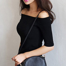 Fashion Women Autumn T-shirts Half Sleeves Off Shoulder Pullover Slim Fit Casual Tops HSJ88 2024 - buy cheap