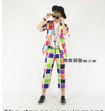 Hot New Men's Clothing Colorful Candy-colored Grid Suit Jacket Slim Personality Bar Nightclub Suit Sets Singer Stage Costumes 2024 - buy cheap