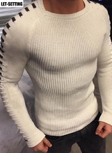 Suéter de malha de manga longa com costura redonda, pulôver masculino casual slim, de malha, com retalhos, sexy, básico, elástico masculino 2024 - compre barato
