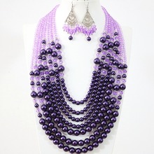 Bohemia cute purple shell simulated-pearl crystal beads 7 rows necklace earrings charms handmade women jewelry set B1313 2024 - buy cheap