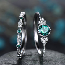 Модные женские Свадебные обручальные синие зеленые кристаллические кольца, индивидуальные двойные кольца, ювелирные изделия, Прямая поставка 2024 - купить недорого