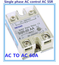 Single phase solid state relay AC  to AC SSR-60AA 60A SSR relay input 24-380VAC output 80-250VAC 2024 - buy cheap