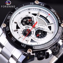 Forsining-relógio de pulso automático esportivo com três ponteiros, aço inoxidável, militar, prateado, marca de luxo, masculino, 2019 2024 - compre barato