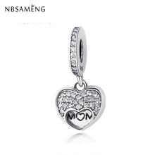 Autêntico 925 Sterling Silve Contas EU Amo Minha Mãe Pendurado Coração De Cristal Encantos Fit Pandora Pulseiras & Bangles Jóias DIY fazendo 2024 - compre barato