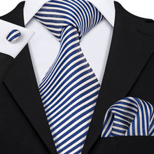 Gravata estampada azul listrada, estilo de negócios, 100%, gravata masculina de seda estilo de negócios, drop shipping, gravata de pescoço para homens, festa de casamento 2024 - compre barato