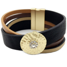 LEMOER Designer Gold Alloy Plate Charm Cross Leather Bracelets Bangles with Magnetic Buckle bileklik Jewelry for Women pulseras 2024 - buy cheap