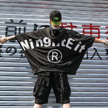Футболка мужская оверсайз с принтом букв, уличная одежда в стиле хип-хоп, свободная рубашка с капюшоном и рукавом летучая мышь 2024 - купить недорого
